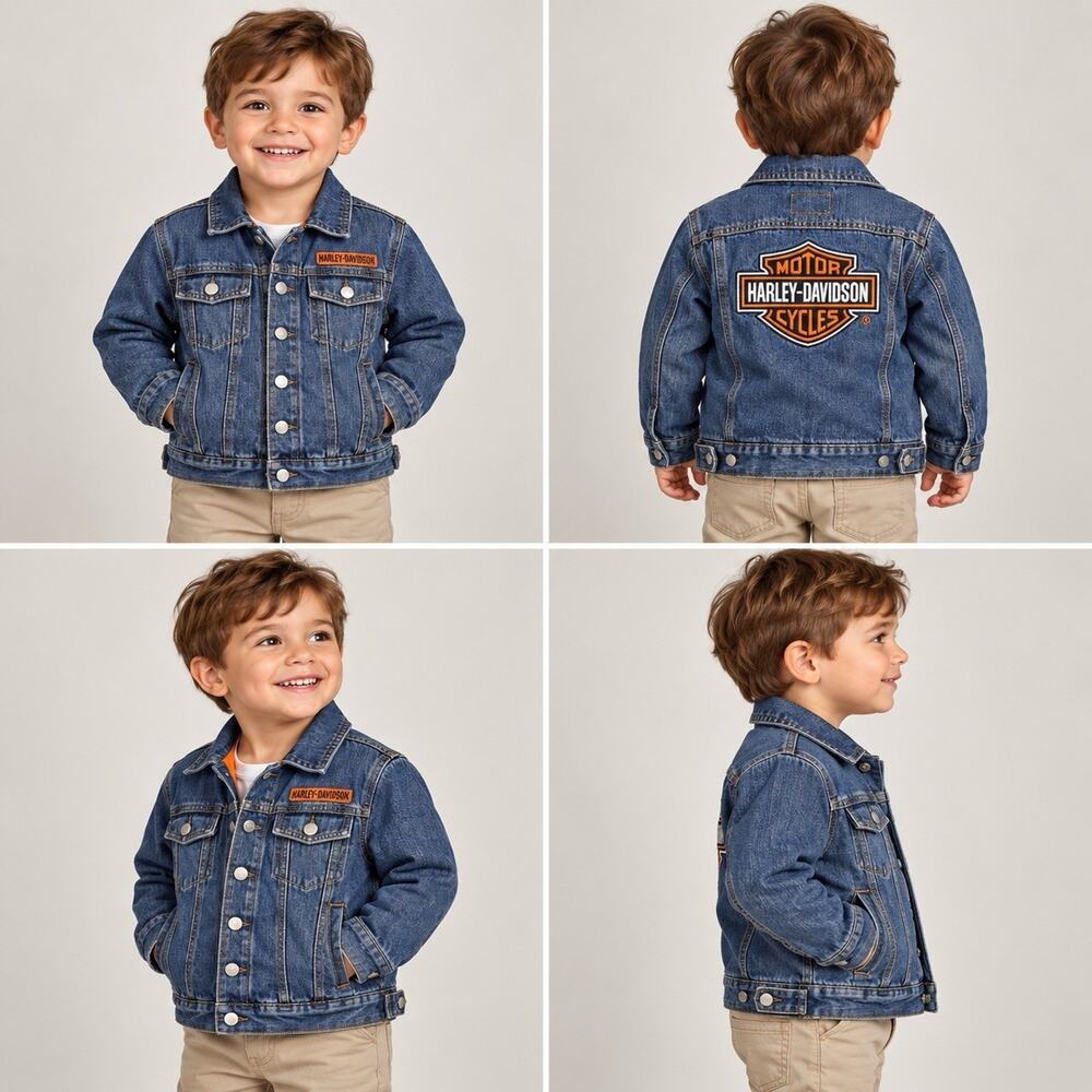 Harley Davidson Denim Jacket Toddler 4T Blue Orange Lined Logo Patch